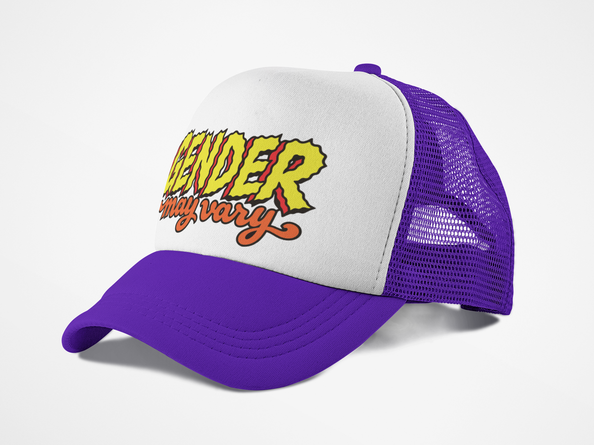 Gender May Vary Purple & White Trucker Hat side view