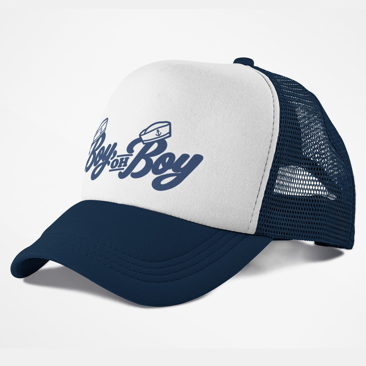 Boy Oh Boy Trucker Hat - navy and white sailor cap, side