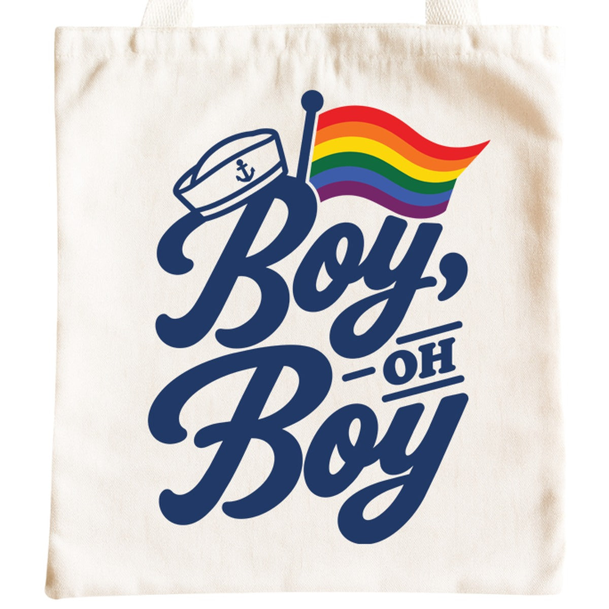 Boy Oh Boy Tote Bag - natural canvas with rainbow Pride flag