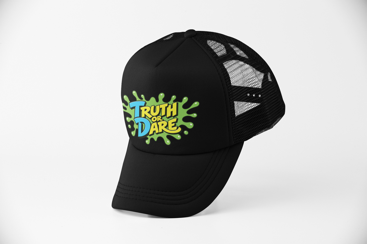 Truth or Dare Retro Splat Trucker Hat side view