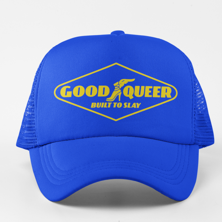 Good Queer Built to Slay Royal Blue Trucker Hat