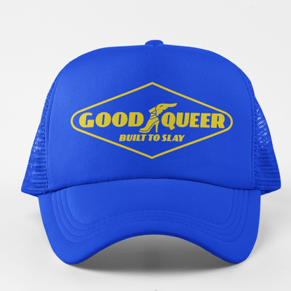 Good Queer Built to Slay Royal Blue Trucker Hat
