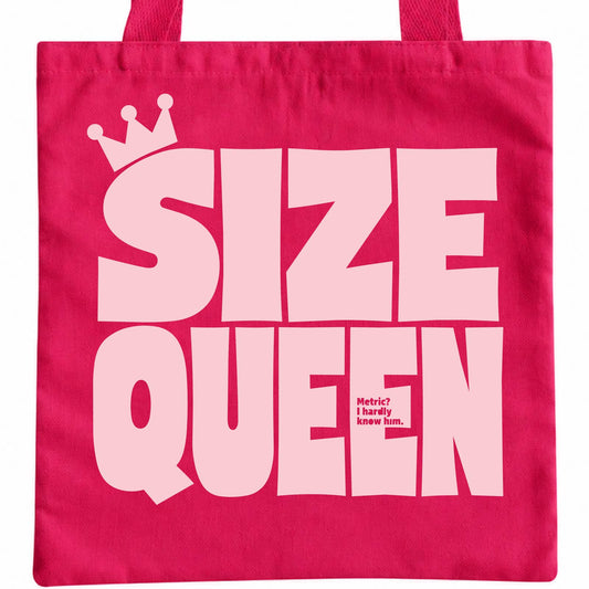 Size Queen Tote Bag - fuchsia with pink lettering and crown