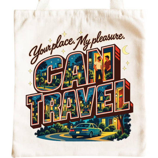 Can Travel Tote Bag - retro postcard style gay humor design