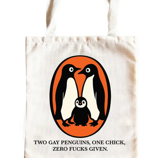 Two Gay Pengiuns and a Chick Tote Bag