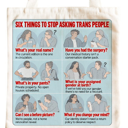 Six Things to Stop Asking tote bag - Trans design