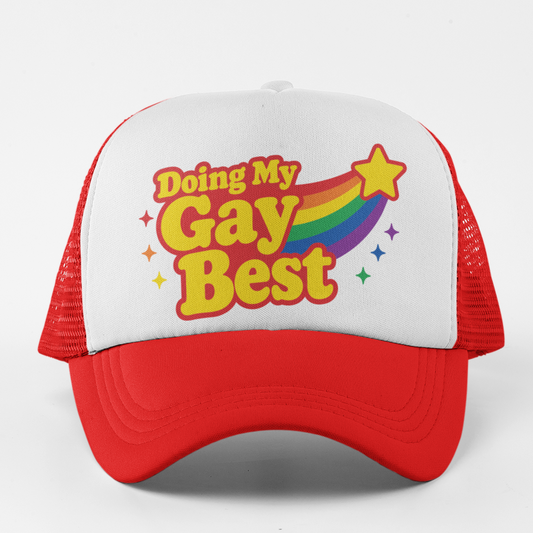Doing My Gay Best Rainbow Trucker Hat (Choose color) - Queerky