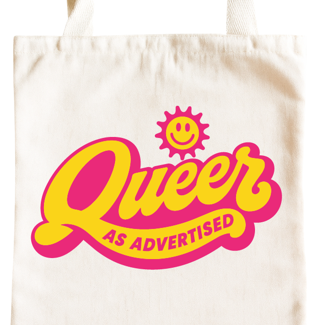 Queer As Advertised Tote Bag – Retro LGBTQ+ Pride Canvas Tote