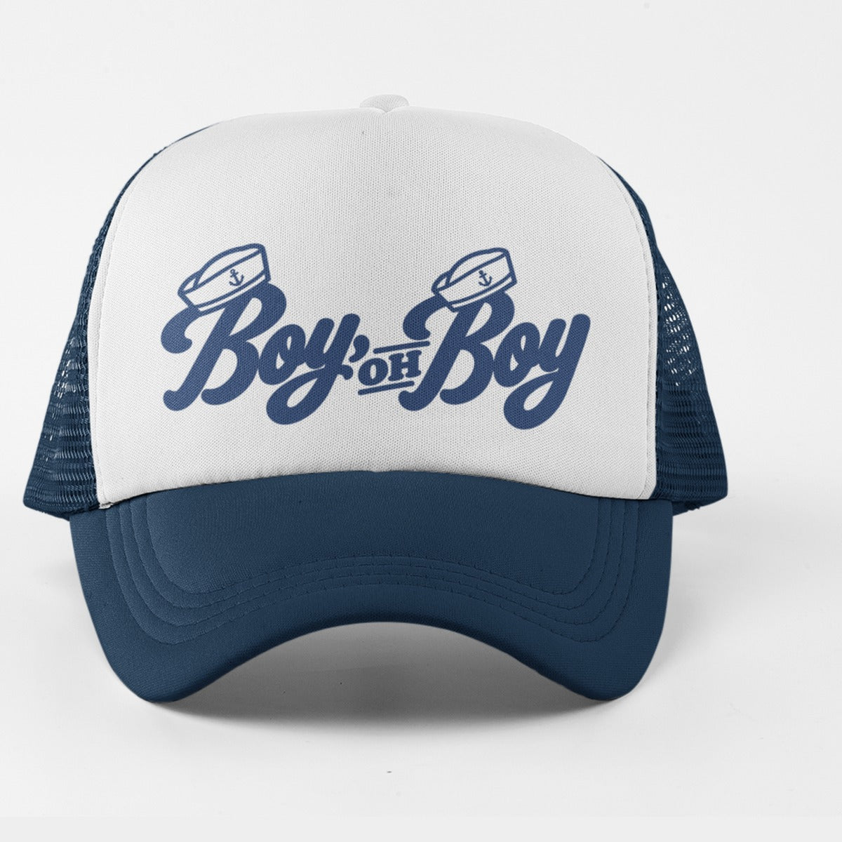 Boy Oh Boy Trucker Hat - navy and white sailor cap, front