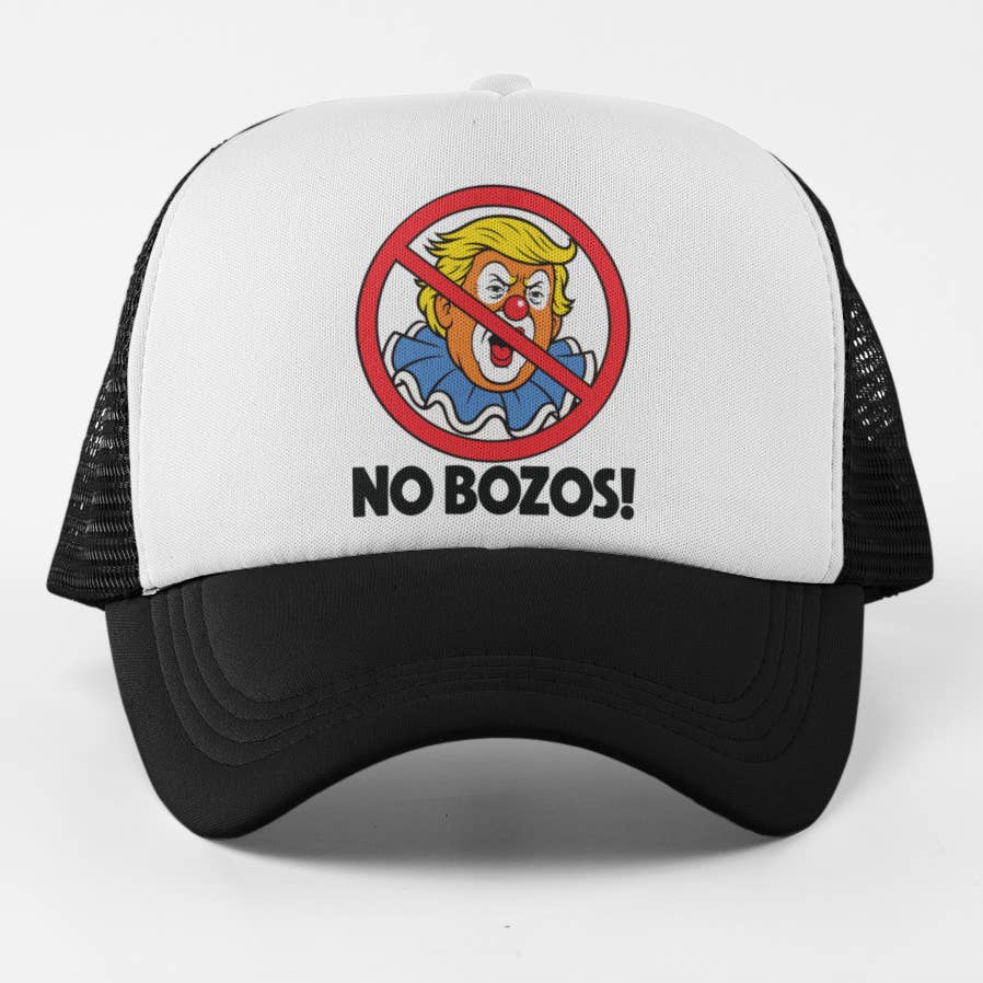 No Bozos Trucker Hat - crossed-out clown graphic