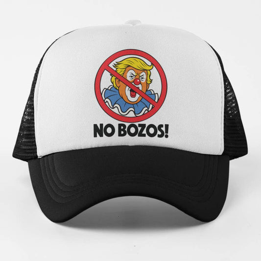 No Bozos Trucker Hat - crossed-out clown graphic