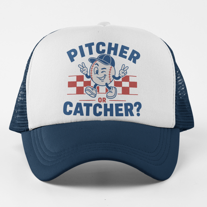 Pitcher or Catcher? Funny Queer Baseball Trucker Hat