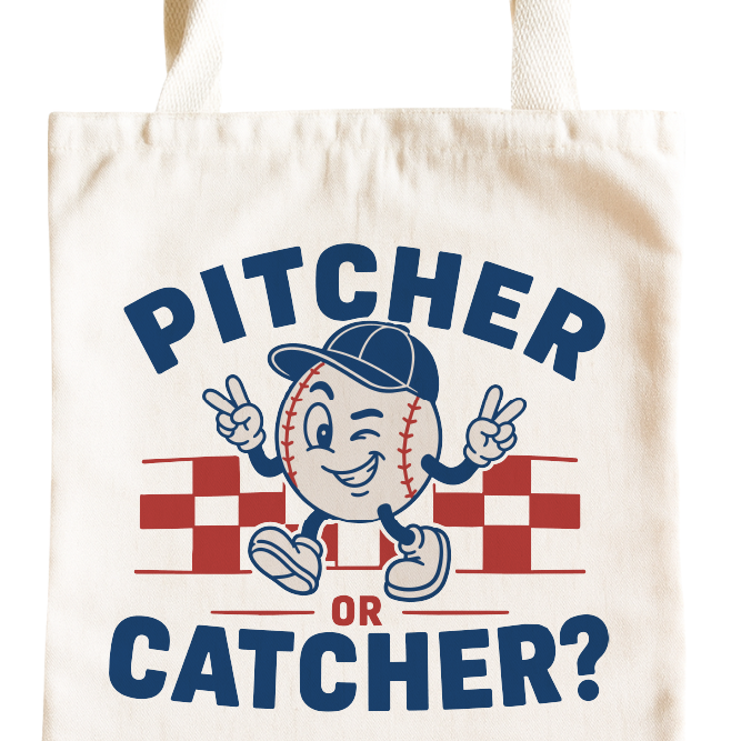 Pitcher or Catcher? Funny Queer Baseball Tote Bag