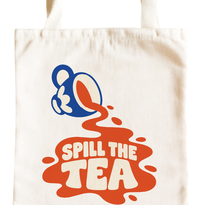 Spill the Tea Retro Graphic Tote Bag