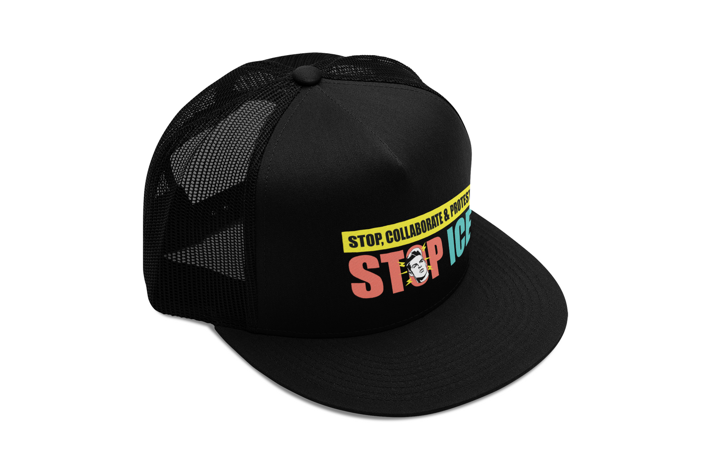 Stop, Collaborate & Protest Anti‑ICE Trucker Hat