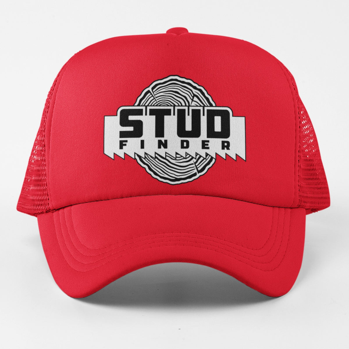 Stud Finder red trucker hat front